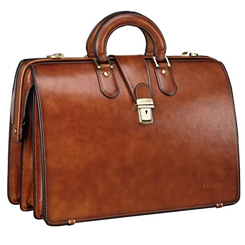 Banuce Vintage Leather Briefcase for Men with Lock 15.6 Inch Laptop Legal Attorney Lawyer Briefcase Doctor Bag for Work Business Travel Attache Case Hard