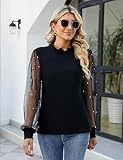 Blooming Jelly Womens Mock Neck Tops Pearl Dressy Casual Blouses Keyhole Long Sleeve Fall Shirts 2025 (Large, Black)