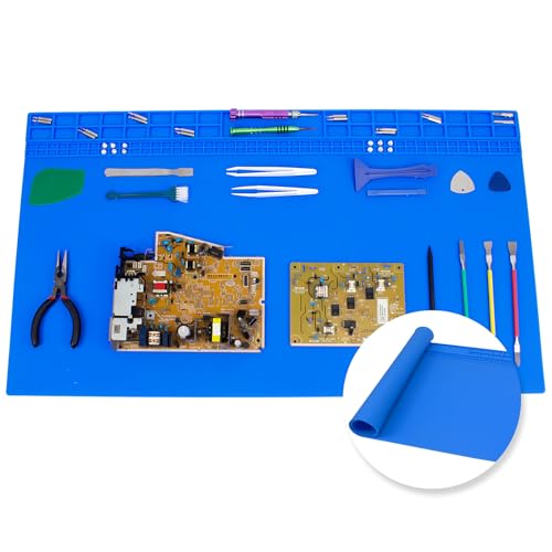 Extra Large Silicone Soldering Mat, 27.6''x15.7'' Oversized 932°F Heat Resistant Workbench Mat, Large Repair Mat for Electronics Phone Laptop Repair, BGA Soldering Gun Iron (Blue）