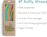 Softy Straws Wide Premium Reusable Silicone Drinking Straws + Patented Straw Squeegee - 9” Long With Curved Bend for 20 30 32 oz Tumblers Non Rubber, Flexible, Safe for Kids/Toddlers, Smoothie