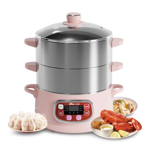 Bear Electric Food Steamer,Stainless Steel Digital Steamer, 3 tier 8L Large Capacity Vegetable Steamer, Auto Shut-off & Anti-dry Protection, DZG-A80A2,1200W