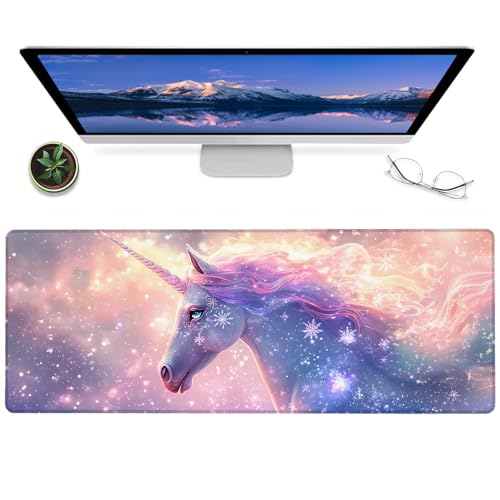 ainori Magical Unicorn Gaming Mouse Pad – 12x31.5in Large Extended Desk Mat with Enchanting Pastel Galaxy Design – Non-Slip Rubber Mousepad for Office Home – Deskmat Gifts for Fantasy Lovers Decor