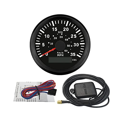 ELING Marine GPS Speedometer Speedo Gauge 35MPH with Backlight for Boat Yacht Ship Vessel 3-3/8'' (85mm) 12 24 Volt (LED Shows Course not Odometer)