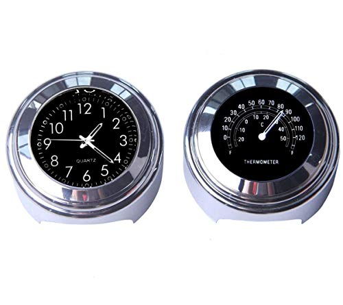 MASO 2pcs 7/8 Inch Motorcycle Handlebar Clock and Thermometer Universal Waterproof Motorcycle Handlebar Clock (Black)