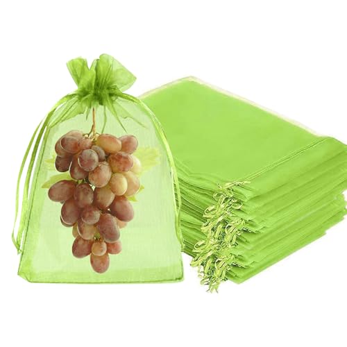 Fruit Protection Bags, Fetanten 100 PCS 8 x 12 Inch Mesh Drawstring Bag for Fruit Trees, Small Green Garden Fruit Plant Netting Cover Bag Protect Tomato Apple Mango Grape from Bird Insect Pest