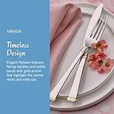 Mikasa, Gold Accent Harmony Flatware Service for 12, 65 Piece Set, 18/10 Stainless Steel, Silverware Set with Serving Utensils