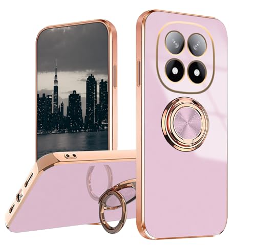 Hlgcokro for Xiaomi Redmi Note 14 Pro 5G Case with Magnetic Stand, Phone Case for Redmi Note 14 Pro 5G Silicone with Ring Holder Shockproof Fundas Slim Thin Luxury Plating Bumper Cover (Purple)