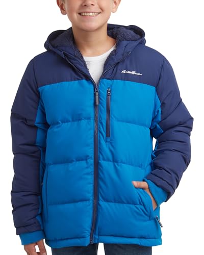 Eddie Bauer Boys' Winter Jacket - Heavyweight Quilted Down Jacket - Insulated Hooded Outerwear Coat for Boys (5-16), Size 14, Imperial Blue