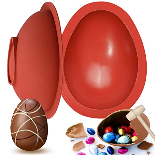 Webake Chocolate Silicone Molds, Large 3D Breakable Egg Mold Silicone Easter Egg Chocolate Molds with 1 Hammer for Easter Eggs