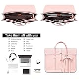 MOSISO Laptop Bag for Women, 15-15.6 inch PU Leather Laptop Shoulder Bag Convertible Backpack, 16 inch Messenger Bag Casual Handbag Work Briefcase Travel Computer Bag with Bowknot, Pink