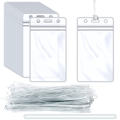 Oomcu 60 PCS Clear Plastic Luggage Tags Holders Bulk - Cruise ID Card Badge Label Tag Holder with Loops Straps for Suitcases, Backpacks, Travel, Office, Business Supplies,Baggage Name Tags