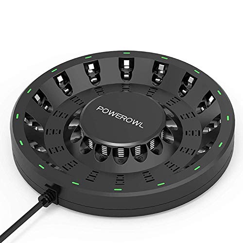 POWEROWL 16 Bay AA AAA Battery Charger (Updated, High Speed Charging) with Smart LED Light and Plug, for NIMH NICD Rechargeable Batteries and More