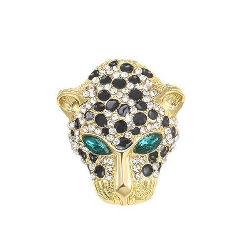 PikaLF Leopard Head Brooch Pins for Women, Green Eyes, Modern Style, 1.45in x 1.25in, 25g, Rhinestones, APPELAR PIN