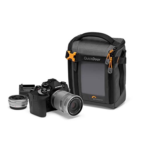 Lowepro GearUp Creator Box Medium II, Mirrorless and DSLR Camera Bag, Camera Case with QuickDoor Access, Made with Recycled Fabric, Orange Padded Interior Dividers, Grey