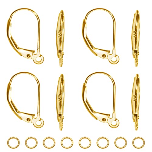 TOAOB 8pcs 925 Sterling Silver Leverback French Earring Hooks Hypoallergenic Interchangeable Dangle Earwire Gold 16X9mm with Jump Rings for Jewelry Making