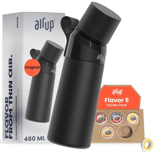 air up® water bottle (16oz) Steel Black + 5x pods Flavor Fiesta | Sugar free flavor pods & Water bottles with straw | Flavored water bottle