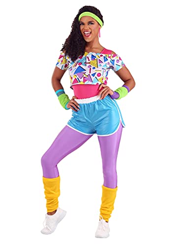 Women's 80s 90s Workout Costume Outfit, 80s 90s Accessories Set Leotard, Neon Legging Headband Wristbands Set Small