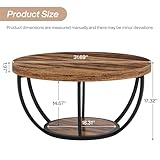 Tribesigns Round Coffee Table, 31.7" Wooden 2-Tier Circle Coffee Table with Storage Shelves, Modern Accent Cocktail Table Center Table for Living Room, Rustic Brown