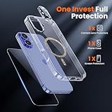 toushion 3 in 1 for iPhone 16 Case Clear with MagSafe, Not Yellowing, Screen Protector*1 Camera Lens Protector*1, Military-Grade Protection for iPhone 16 Phone Case 6.1 inch Clear Colored mag-Ring