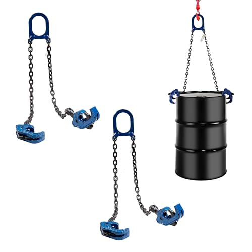 Mytee Products (2 Pack) Chain Drum Lifter for 55 Gallon Drum Lift 1 Ton/2000 lbs WLL Vertical - Carbon Steel Hook w/Built-in Spring - Metal/Plastic Drum & Barrel Lifter w/Self Locking Hoist