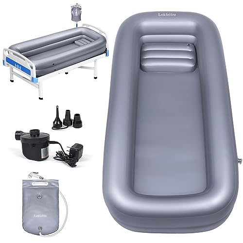 Medical Inflatable Bathtub,Shower Bath Basin Kit, PVC Portable Bathtub with Electric Air Pump,Portable Bathtub Wash Full Body in Bed Bath,for Elderly (Silvery)