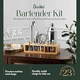 Barillio Bartender Kit - Stainless-Steel Cocktail Shaker Set w/Bamboo Stand - Mixology Bar Tools w/Drink Shaker, Mixer Spoon & Muddler for Cocktails - Home Bar Accessories - 23-Pc Bar Set - Silver