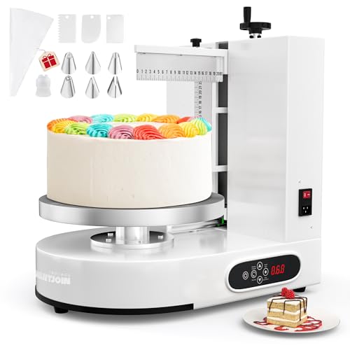 WantJoin Automatic Cake Decorating Machine, 4–12" Cake Icing & Frosting Machine, 60–320 RPM Adjustable Speed, Stainless Steel Cream Spreader with Turntable & Scraper, Commercial Bakery Equipment
