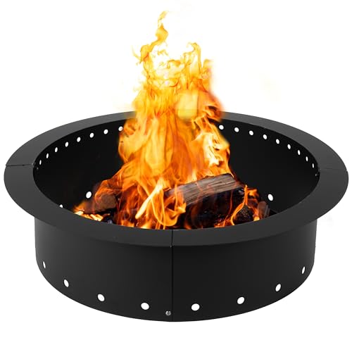 Iron Forge Tools Heavy Duty Metal Smokeless Permanent Fire Pit Ring 36 inch Outer/30 inch Round Fire Pit Insert Liner for Outdoor, Firepits for Outside (36x30x10), Patent Pending