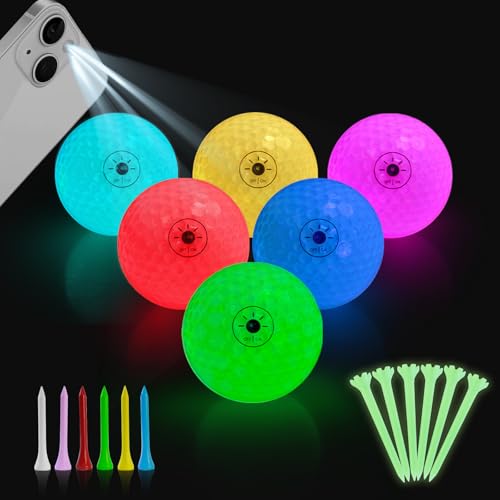 Crestgolf Glow in The Dark Golf Balls - Light Activated 7-Color LED Night Balls- with 12 Golf Tees and Storage Bag - Fun Golfing Gift for Men and Women