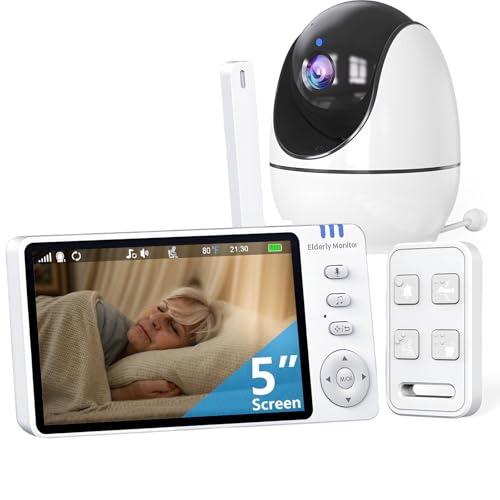 Elderly Monitor with Camera and Audio & Call Button, 2-Way Talk Room Monitors for Elderly, Med Reminder Temp Alert Baby Monitors for Elderly Care & Caregivers, PTZ Camera for Senior Monitoring/No WiFi