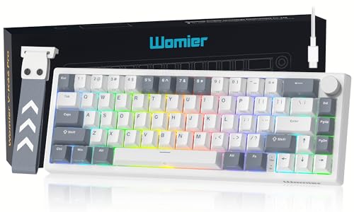 Womier VK66 PRO 60% Gaming Keyboard Wired, QMK/VIA Creamy Mechanical Keyboard, Hot Swappable Gasket Mount RGB Key Board & Translucent Keycaps (White)