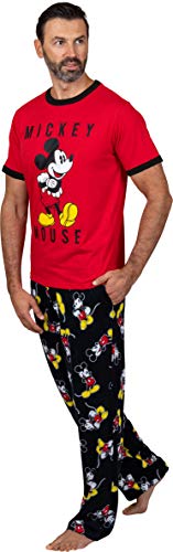 Disney Men's Classic Mickey Mouse Pajama Tee and Lounge Pant Set, Red/Black Mickey, Size Large