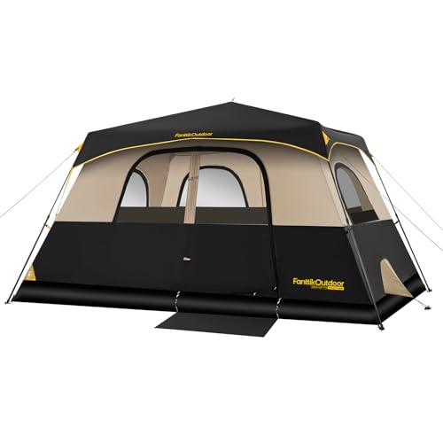 FanttikOutdoor Zeta C8 Pro Camping Tent 8 Person Instant Cabin Tent Setup in 60 Seconds with Rainfly & Windproof Portable with Carry Bag for Family Camping & Hiking, Khaki