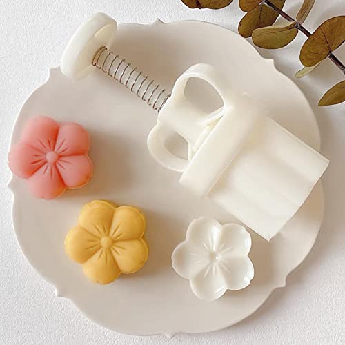 Chinese flower moon cake press mold, hand pressed mooncake dessert DIY, moon cake puff pastry 1 mold with 2 stamps for various holidays, parties (2*Sakura)
