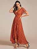 Ever-Pretty Women's Lace V Neck Ruffles Sleeves Pleated Empire Waist A-Line Maxi Formal Dresses Burnt Orange US14