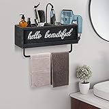 Anwelynd Rustic Hair Dryer Holder Wall Mounted, Hair Tools and Styling Organizer with Towel Bar, Farmhouse Beauty Hair Appliance Holder for Flat Iron, Curling Wand, Towel Rack