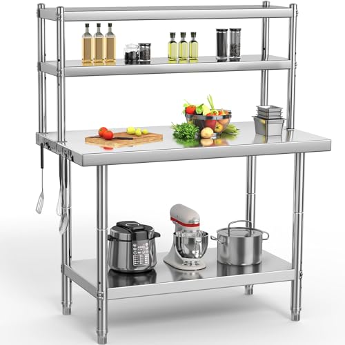 YITAHOME NSF Stainless Steel Table with Overshelves, 30" X 24" Work Table with 30" X 12" Shelf, Metal Table Prep Table for Home Kitchen Restaurant Garage Warehouse