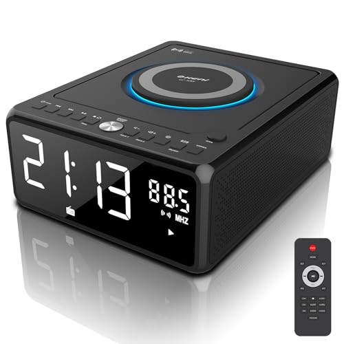 Gelielim CD Player Alarm Clock Radio with Remote, Bluetooth Boombox CD Players for Home, 10W Fast Wireless Charging,FM Radio CD Player, Support AUX/USB/Timer/Dimmer/Auto Time Setting, Large LCD