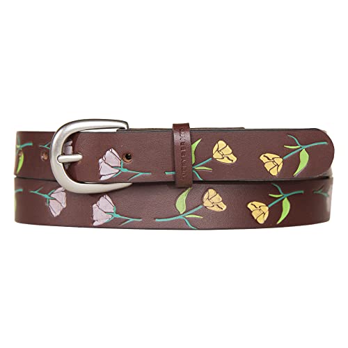 Lucky Brand Womens Jean Belt with Floral Embossed Design (34-35"), Skinny Leather-Brown, X-Large
