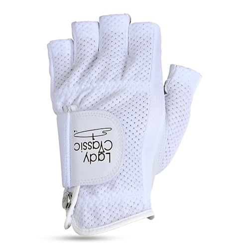 Lady Classic Cabretta 1/2 Finger Golf Glove White Small LH