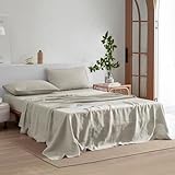 EVERLY Linen Sheets Set California King Size,100% French Stonewash Linen Sheets Set,4Pieces (1Flat Sheet,1Fitted Sheet,2Pillowcase) Suitable for Hot Sleepers,Deep Pocket Natural Bedding Set-Linen