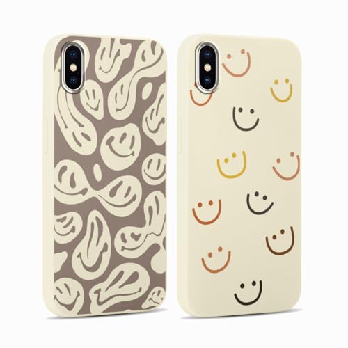 RUMDEY 2 Pack Happy Smiles Face for iPhone X/XS 5.8 Inch Phone Case,Aesthetic Cute Smile Design Cases Soft Silicone Slim TPU Shockproof Protective Bumper Cover for Women Men Girls-Kawaii