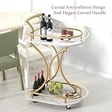 Maiproo Bar Cart with Wheels Handle Rolling Home Bar Serving Carts 2 Tier Curved Anti-Collision Storage Small Trolley with Wine Rack and Glass Holder for Kitchen Dining Room Living Room Gold