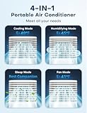 CENSTECH 4-IN-1 Portable Air Conditioners, Evaporative Air Cooler w/4 Modes & 3 Speeds, 15H Timer for Smart Auto-off, 2-Gal Tank for 20H Cooling,17FT Remote,No Hose Needed,120°Oscillating Swamp Cooler