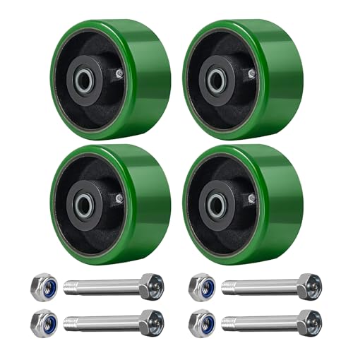 LONGRUNFORU 4" x 2" Polyurethane on cast Iron Wheel, Roller Bearing-1/2" Bore, Set of 4 Heavy Duty Caster Wheels with 3200 lbs Capacity (4 PACK)