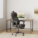 amseatec Office Chair, Big and Tall Office Chair with Foot Rest Ergonomic Office Chair Home Office Desk Chairs Reclining High Back Leather Chair with Lumbar Support(Black)