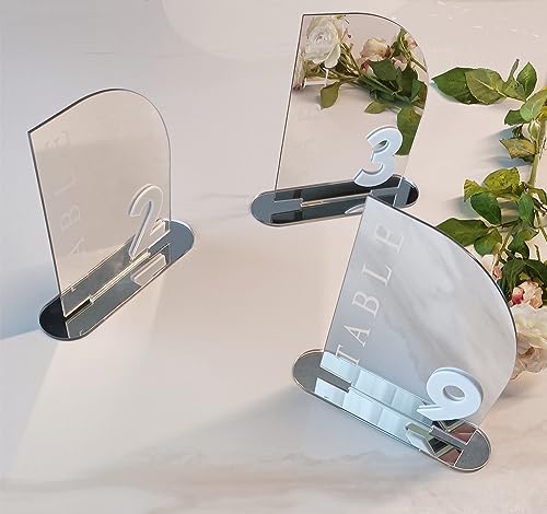 Arch Wedding Table Numbers,Acrylic Mirrored Acrylic Table Numbers for Party,Events,Occasion Decoration (Number 1-30, Silver Mirror)