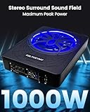 FOLTUSYMY 2025 Upgraded 10" 1000W Car Subwoofer, Slim Under Seat Powered Car Subwoofer, High/Low Level Input, Car/Truck Audio Sub Built-in Amplifier, with Blue LED Light