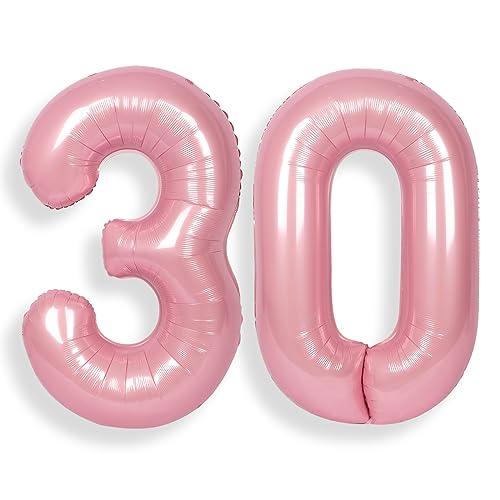 SUWEN 40 Inch Large Pink 30 Balloon Numbers Big Foil Helium Number Balloons 0-9 Jumbo Happy 30th Mylar Birthday Party Decorations for Women Anniversary Party Supplies