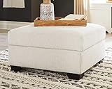 Signature Design by Ashley Cambri Reversible Table Top Square Storage Ottoman with Cup Holders, White